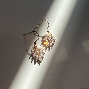 Elegant Modern Sparkly Gold Leaf Zircon Stainless Steel Earrings wedding style